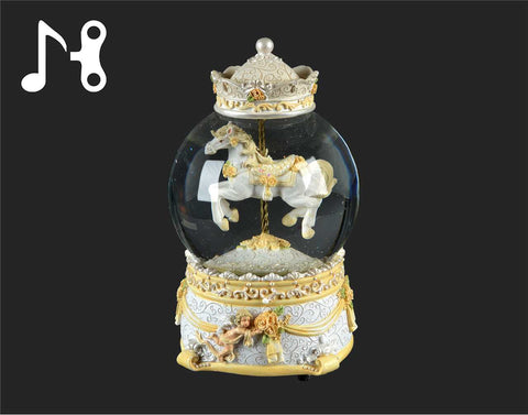 Globe de neige de carrousel avec cheval (7x4")