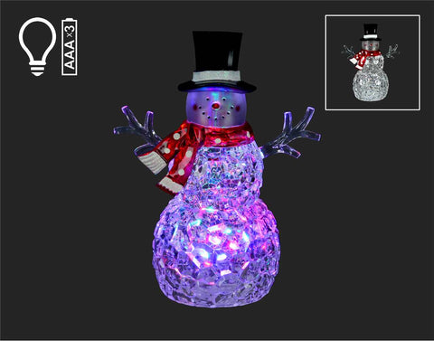 Clear Acrylic LED Snowman with Red Scarf (12")