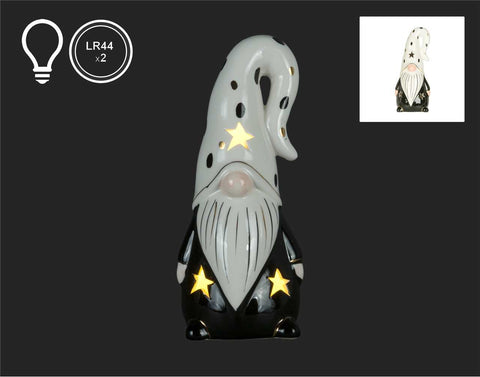 Black LED Gnome with White Hat (7.5")