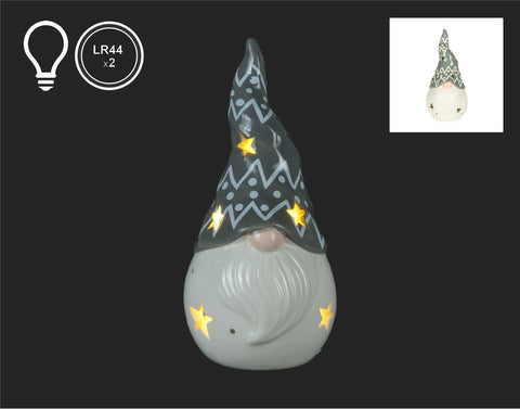 Gnome in White with Gray Hat LED (7")