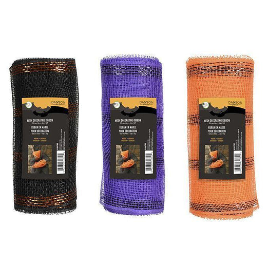 Ruban en Maille Décoratif Rayé - Noir, Violet ou Orange