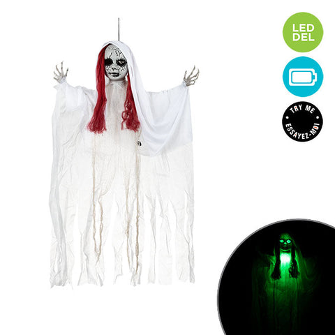 LED Hanging Doll with Cracked Face and Green Lights, H: 41in(105cm)