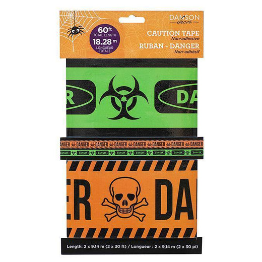 Ruban Vert et Orange «Danger» d'Halloween (2/pqt)