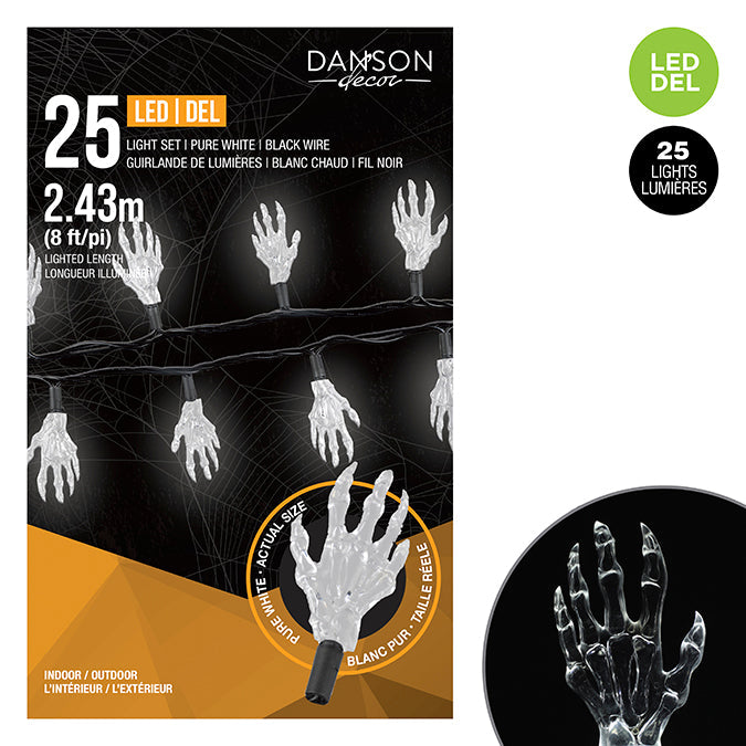 Ensemble de 25 lumières DEL - Blanc chaud - Main de squelette