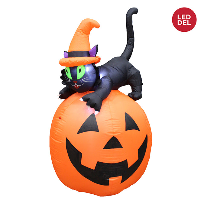 Chat noir sur citrouille gonflable
