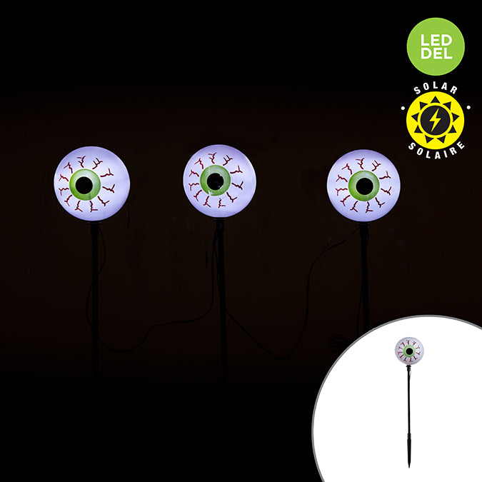 Set of 3 Eyeball Style Solar Stakes, Pure White Lights, H: 21.7in(55cm)