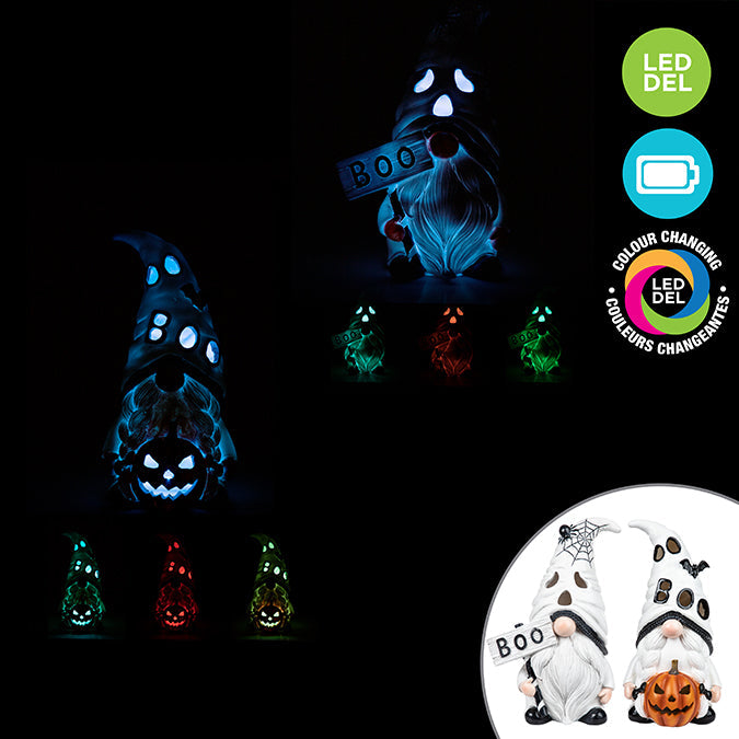 Nain D'halloween Illuminé Del, 2 Assortis, H: 10.6po(26.8cm)