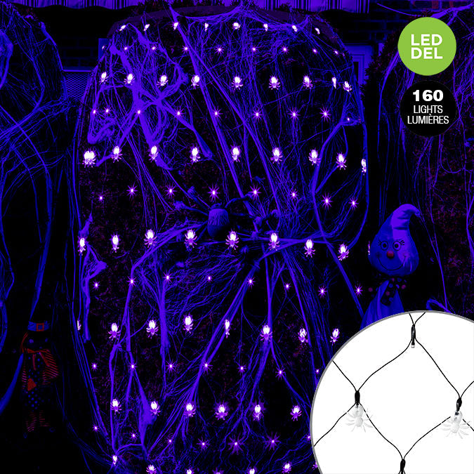 Net Light Set with 160 5mm Purple LEDs and 80 Reflector Spiders, 1m x 1.5m