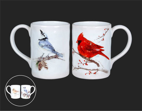 White Coffee Mug with Blue Jay/Cardinal