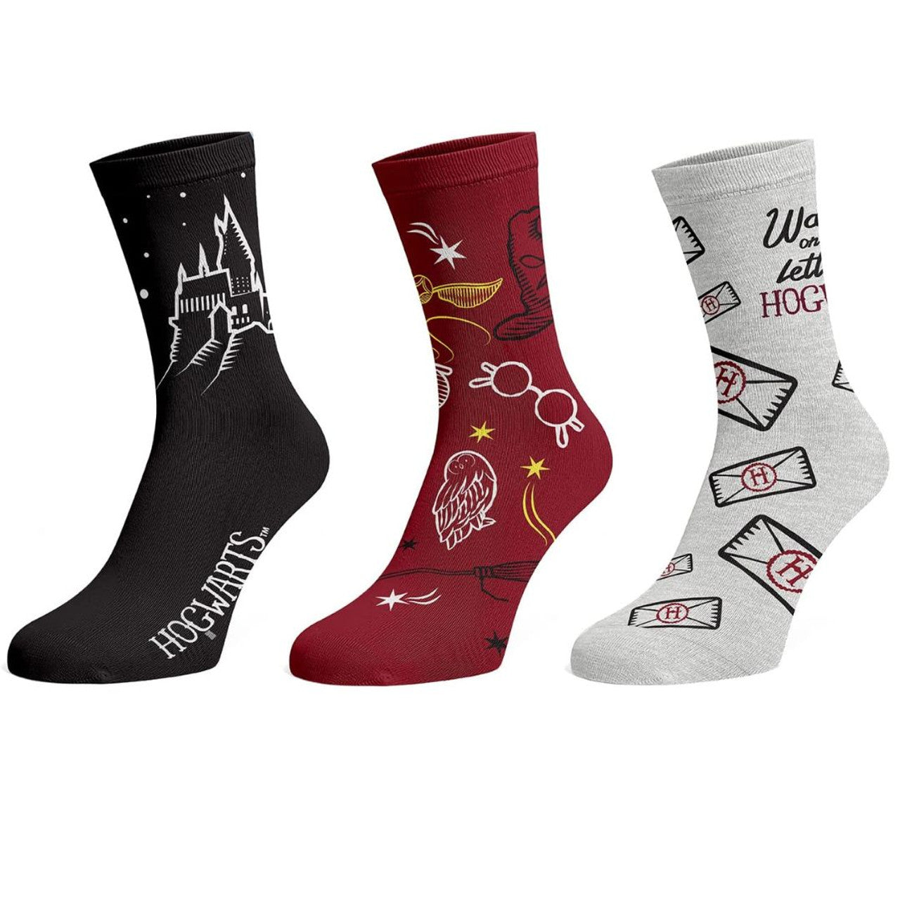 HARRY POTTER - 3 PACK CREW SOCKS (BLACK,RED,WHITE)