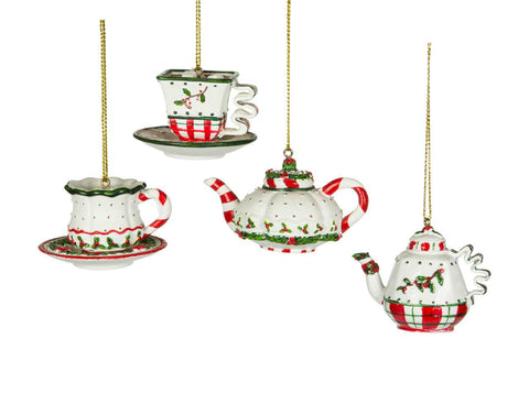 Red/Green/White Teapot/Cup Ornament (1.5")