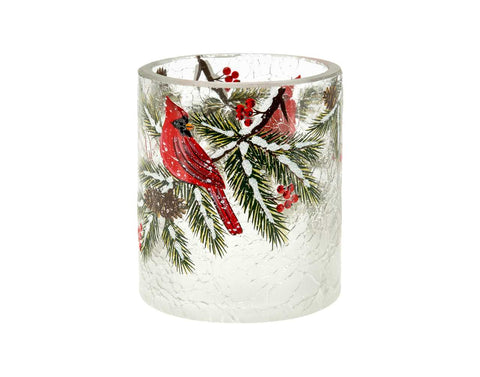 Glass Tealight Holder with Cardinal (3")