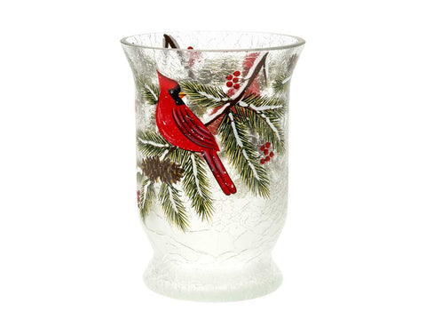 Scallop Glass Tealight Holder with Cardinal (6")