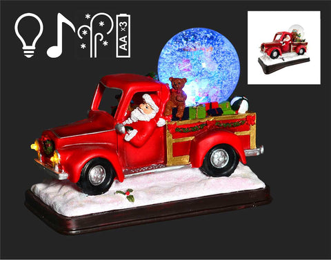 Boule à neige Père Noël/camion avec musique et soufflerie (7")