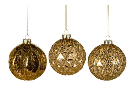 Gold glass ball ornament with glitter (8cm)