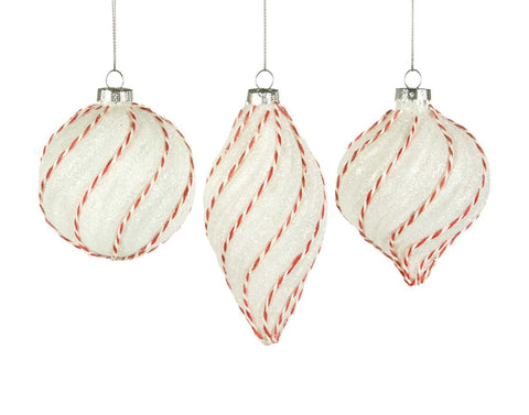 Ball/onion/drop ornament with red/white stripes (8cm)