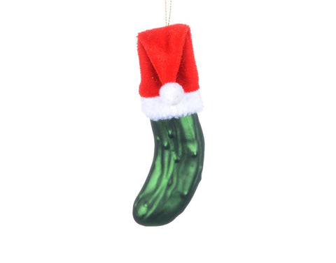 Ornement cornichon avec bonnet de père Noël (3.5po)