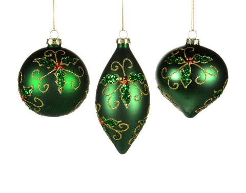 Green holly ball/onion/drop ornament (8cm)