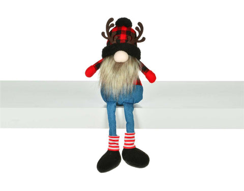 Dangling Legs Gnome with Plaid Hat (13")