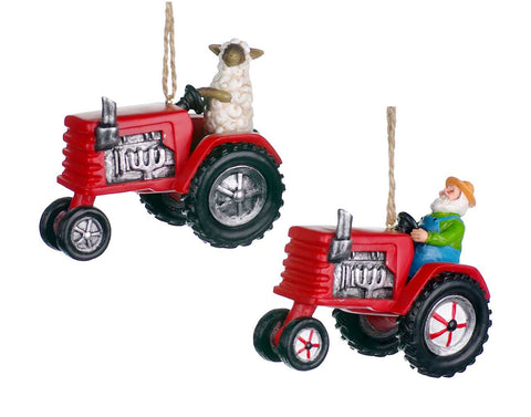 Santa and Tractor with Sheep Ornament (3.5")