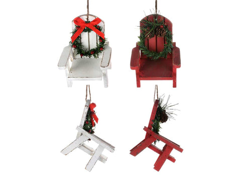 Red/White Deck Chair Ornament with Crown (4")