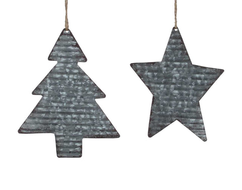 Primitive Galvanized Fir Or Star Ornament (5-6")