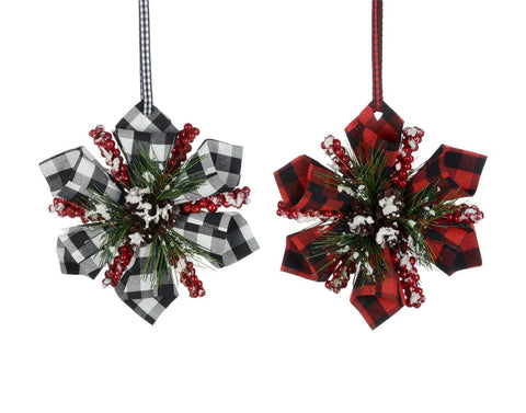 Plaid Snowflake with Sprig (5.5")