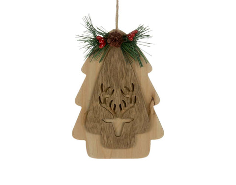 MDF Christmas Tree Ornament with Deer (5.5")