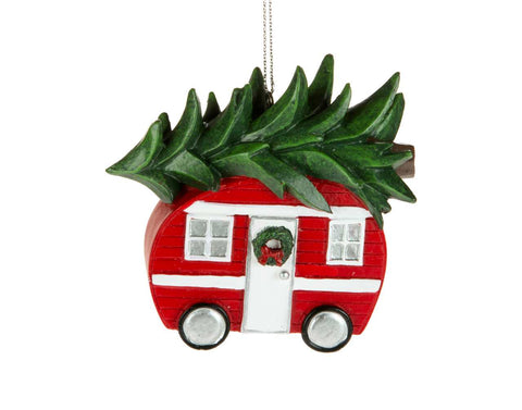 Red/White Camper Ornament with Tree (3.5")