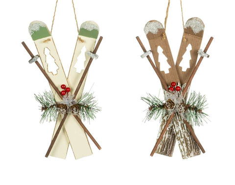 Brown or White Ski Ornament with Sprig (9")