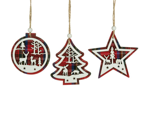 Deer Ornament (Star/Ball/Tree Checkered) (3")