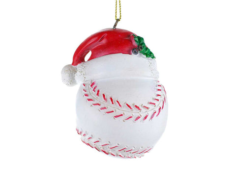 Baseball Ornament with Santa Hat (3in)