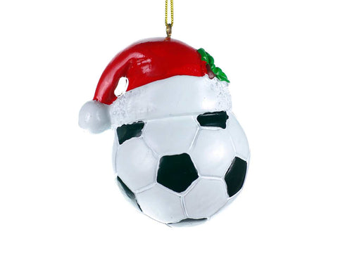 Soccer Ornament with Christmas Hat (3in)