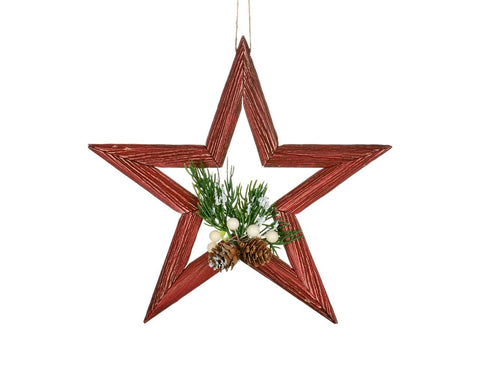 Red Wooden Star Ornament (10in)