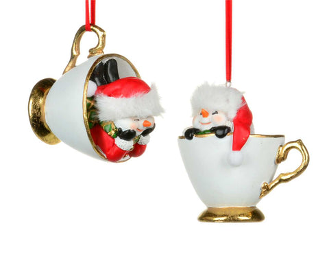 Snowman in a Cup Ornament (4in)