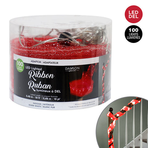 Ribbon 5.5 x 7.6 m with 100 LED lights, indoor, clear wire, red