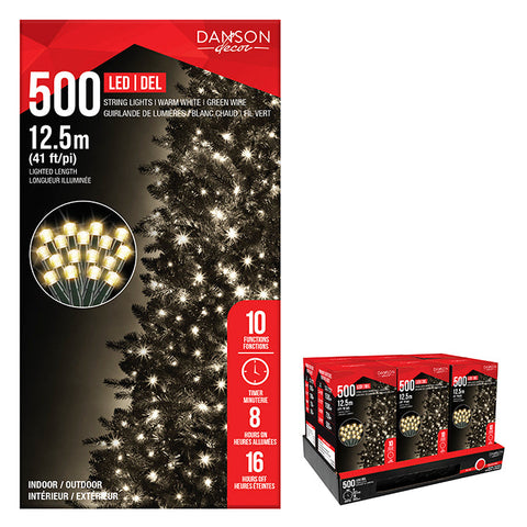 500 LED lights 5mm, indoor/outdoor, 10 functions with timer (warm white)