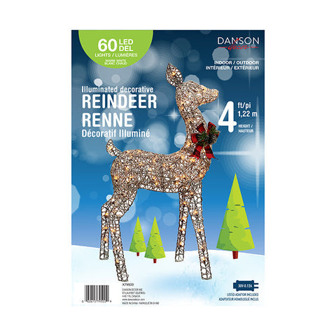 Cerf avec lumières (4 pi) LED - Blanc chaud (60 lumières)