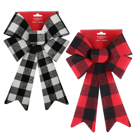 Checkered PVC bow 4 loops 23cm x 33cm 2 assorted red/black