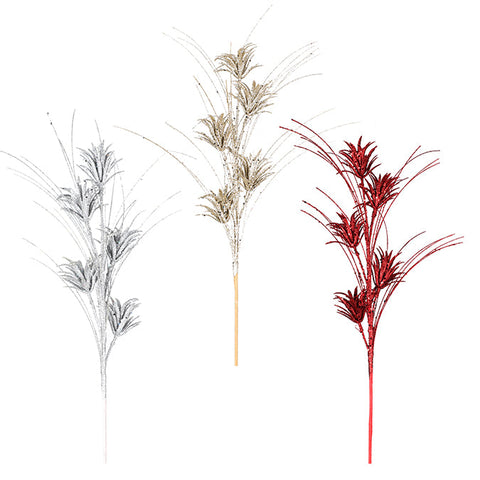 57cm glitter 5 flower heads and grass spray (red/champagne/silver)