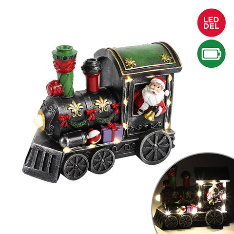 Polyresin LED light locomotive with Santa Claus with LED 18 x 14cm b/o