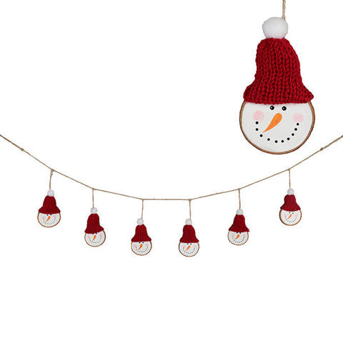 Wooden garland with clips (6 snowman heads)