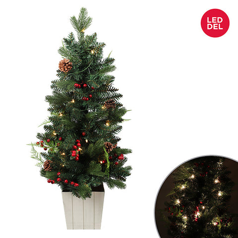 Sapin lumineux empotté et décoré pour extérieur (107cm) (35 lumières)