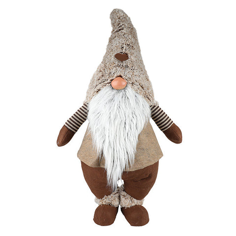 Grand nain Père Noël  avec barbe en fourrure - Marron (96 cm)