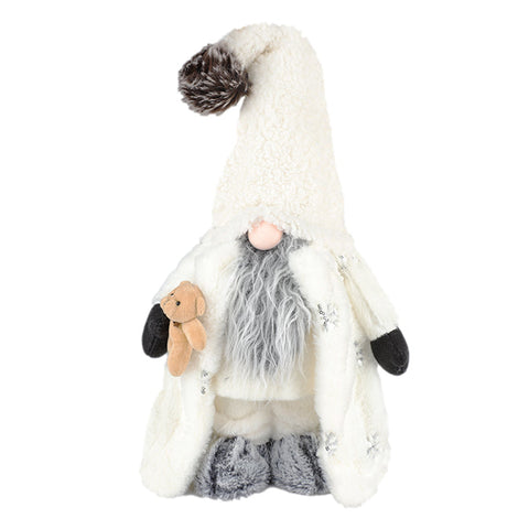 Tissu/fourrure gnome debout père noël 55cm blanc/gris