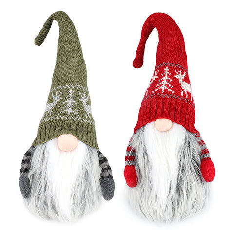 Gnome debout père noël en tissu avec barbe en fourrure, bonnet en tricot et manches rayées 45cm