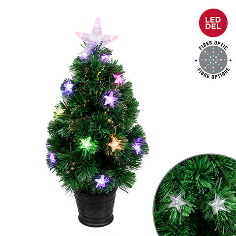 Arbre en pot en fibre optique - Lumières étoilés multicolore (60 cm)