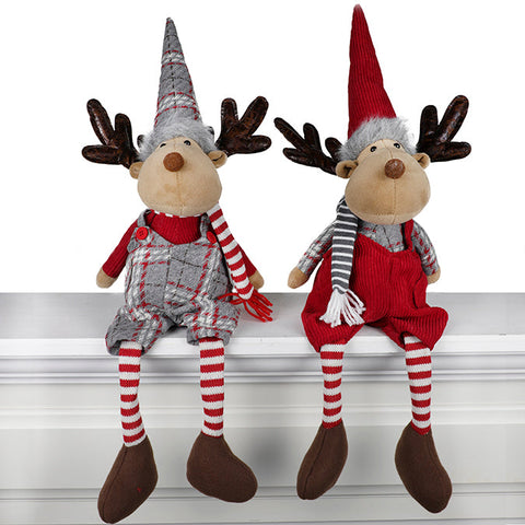 Sitting fabric moose with fabric Santa hat (63cm)