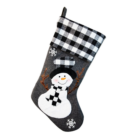 Snowman fabric stockings with checkered cuff 51cm, white/black