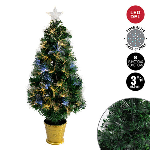 0.9m fiber optic potted tree with star tree top, warm white and pure white